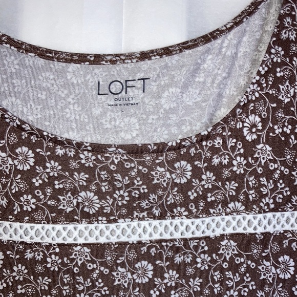 LOFT OUTLET, sleeveless, BROWN/WHITE FLOWERED TANK  SIZE LARGE - Picture 3 of 10